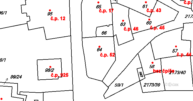 Stodůlky 52, Praha na parcele st. 64 v KÚ Stodůlky, Katastrální mapa