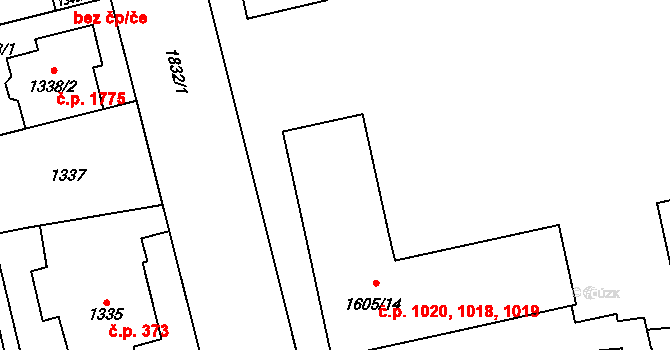 Kobylisy 1018,1019,1020, Praha na parcele st. 1605/14 v KÚ Kobylisy, Katastrální mapa