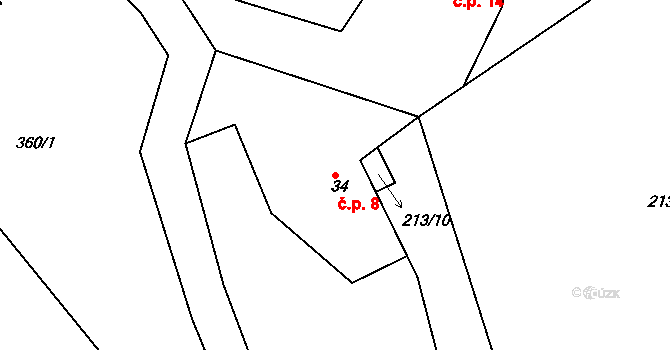 Horní Líšnice 8, Dolní Hbity na parcele st. 34 v KÚ Nepřejov, Katastrální mapa
