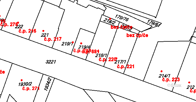Příbram II 220, Příbram na parcele st. 218/1 v KÚ Příbram, Katastrální mapa
