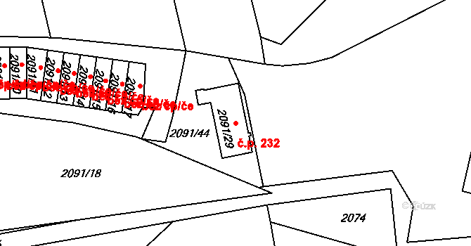 Příbram III 232, Příbram na parcele st. 2091/29 v KÚ Příbram, Katastrální mapa