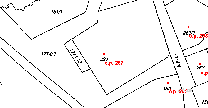 Vrchlabí 287 na parcele st. 224 v KÚ Vrchlabí, Katastrální mapa