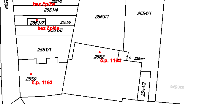 České Budějovice 7 1164, České Budějovice na parcele st. 2552 v KÚ České Budějovice 7, Katastrální mapa