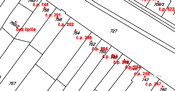 Blučina 264 na parcele st. 752 v KÚ Blučina, Katastrální mapa