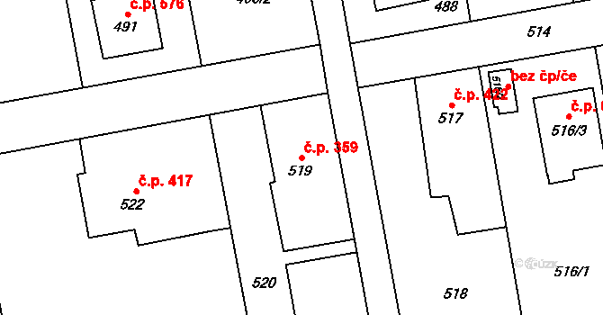 Louky 359, Karviná na parcele st. 519 v KÚ Louky nad Olší, Katastrální mapa
