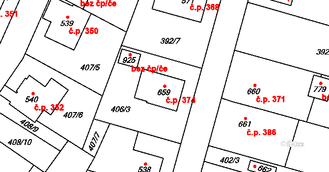 Rokytnice 374, Vsetín na parcele st. 659 v KÚ Rokytnice u Vsetína, Katastrální mapa