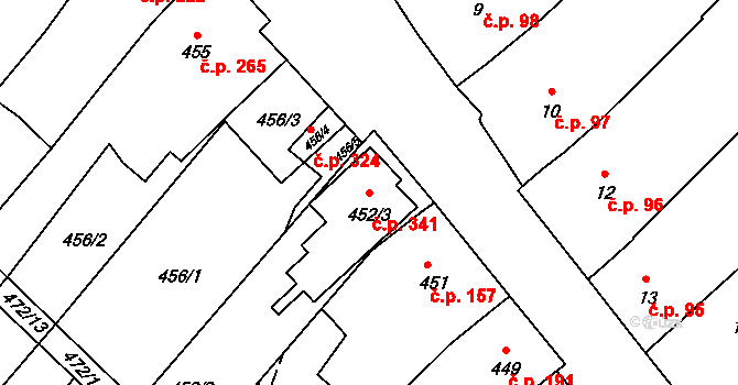 Starý Poddvorov 341 na parcele st. 452/3 v KÚ Starý Poddvorov, Katastrální mapa