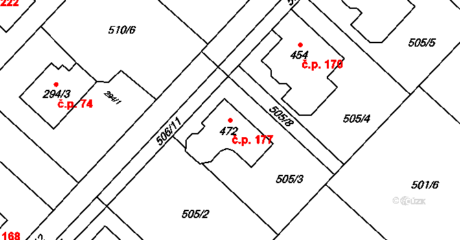 Horní Lhota 177 na parcele st. 472 v KÚ Horní Lhota u Ostravy, Katastrální mapa