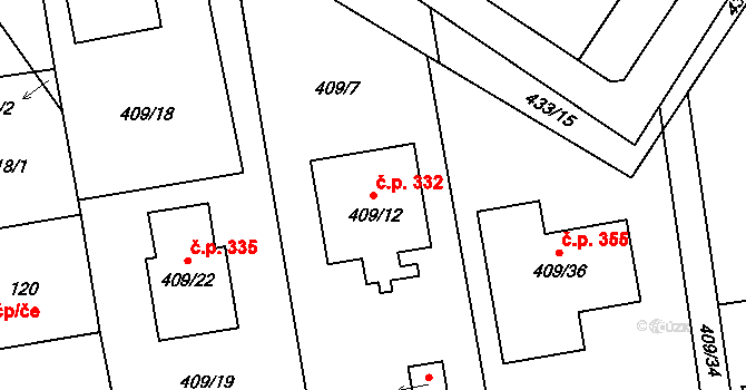 Semice 332 na parcele st. 409/12 v KÚ Semice nad Labem, Katastrální mapa