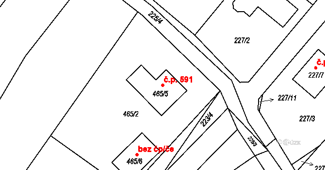 Pustina 591, Měřín na parcele st. 465/5 v KÚ Pustina u Měřína, Katastrální mapa