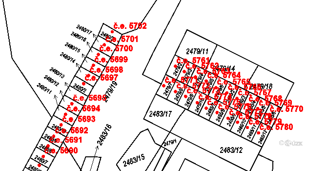 Kadaň 5771 na parcele st. 2479/7 v KÚ Kadaň, Katastrální mapa