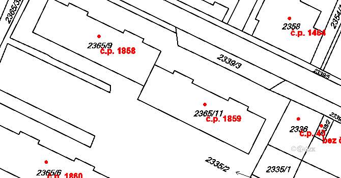 Předměstí 1859, Litoměřice na parcele st. 2365/11 v KÚ Litoměřice, Katastrální mapa