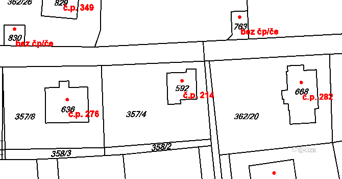 Chocerady 214 na parcele st. 592 v KÚ Chocerady, Katastrální mapa
