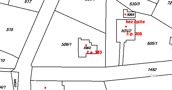 Olomučany 283 na parcele st. 508/2 v KÚ Olomučany, Katastrální mapa