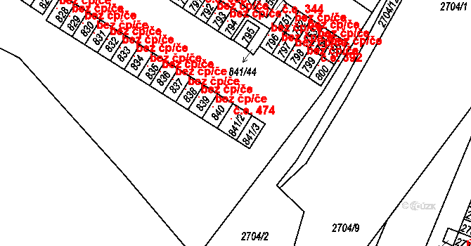 Lovosice 474 na parcele st. 841/2 v KÚ Lovosice, Katastrální mapa
