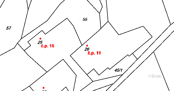 Sušetice 11, Sedlec-Prčice na parcele st. 26 v KÚ Sušetice, Katastrální mapa