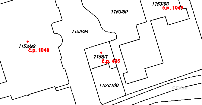 Kylešovice 485, Opava na parcele st. 1166/1 v KÚ Kylešovice, Katastrální mapa