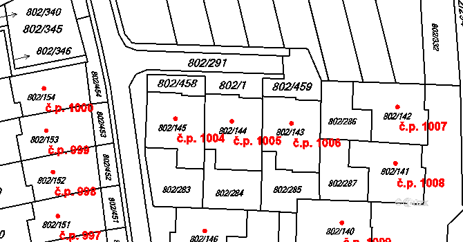 Svinov 1005, Ostrava na parcele st. 802/144 v KÚ Svinov, Katastrální mapa