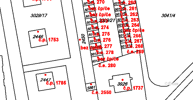 Zlín 279 na parcele st. 5012/10 v KÚ Zlín, Katastrální mapa