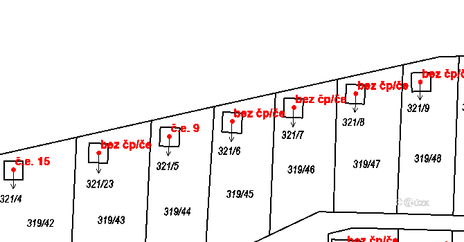 Jenišov 45793417 na parcele st. 321/6 v KÚ Jenišov, Katastrální mapa