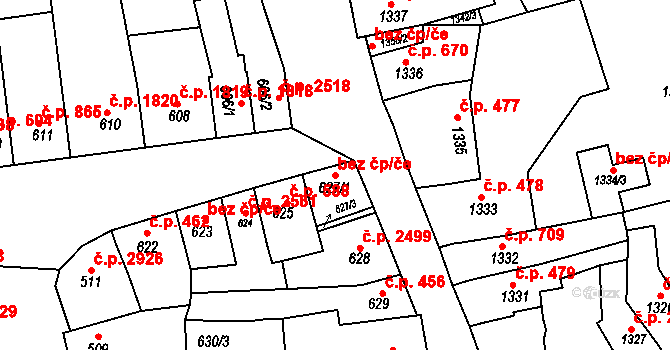 Brno 49143417 na parcele st. 627/1 v KÚ Líšeň, Katastrální mapa
