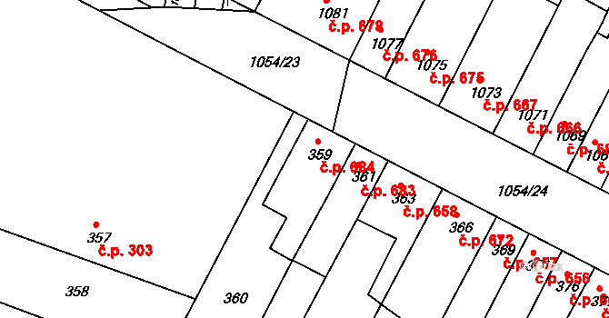 Bučovice 684 na parcele st. 359 v KÚ Bučovice, Katastrální mapa