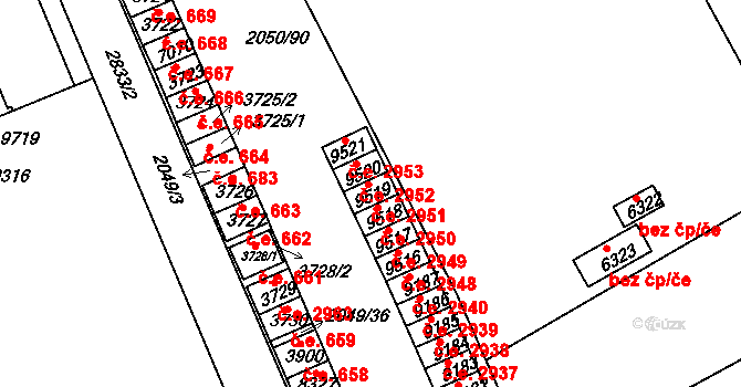 Hodonín 2951 na parcele st. 9519 v KÚ Hodonín, Katastrální mapa