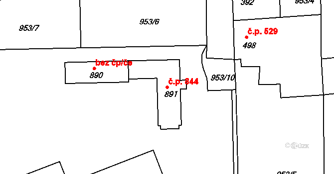 Milevsko 844 na parcele st. 891 v KÚ Milevsko, Katastrální mapa