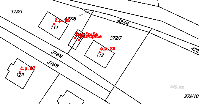 Lobeč 86 na parcele st. 112 v KÚ Lobeč u Mšena, Katastrální mapa
