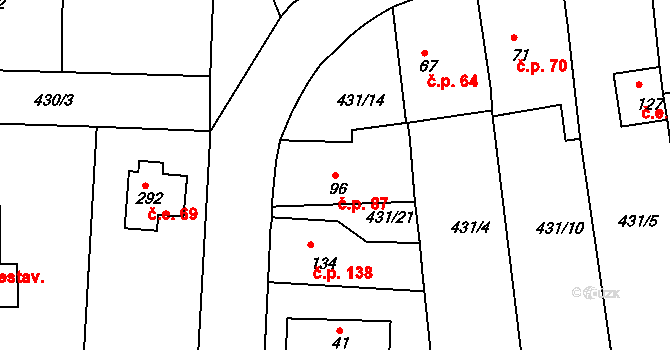 Mlékojedy 87, Neratovice na parcele st. 96 v KÚ Mlékojedy u Neratovic, Katastrální mapa