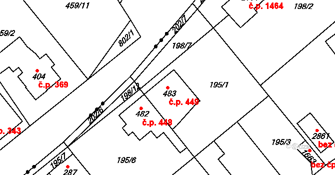 Neratovice 449 na parcele st. 483 v KÚ Neratovice, Katastrální mapa