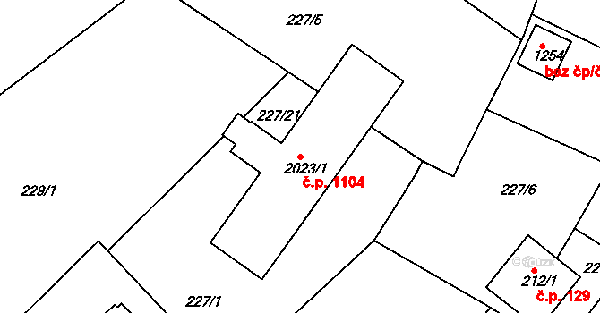 Neratovice 1104 na parcele st. 2023/1 v KÚ Neratovice, Katastrální mapa