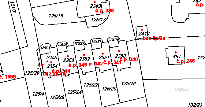 Rajchardov 341, Hradištko na parcele st. 2351 v KÚ Hradištko pod Medníkem, Katastrální mapa