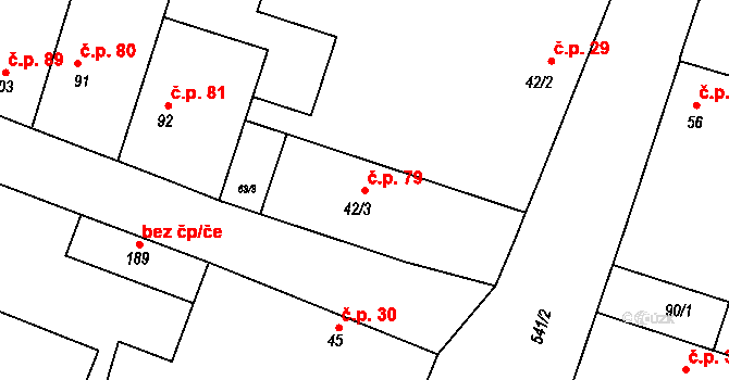Tachlovice 79 na parcele st. 42/3 v KÚ Tachlovice, Katastrální mapa