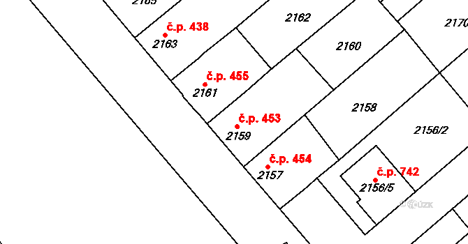 Veselí nad Lužnicí II 453, Veselí nad Lužnicí na parcele st. 2159 v KÚ Veselí nad Lužnicí, Katastrální mapa