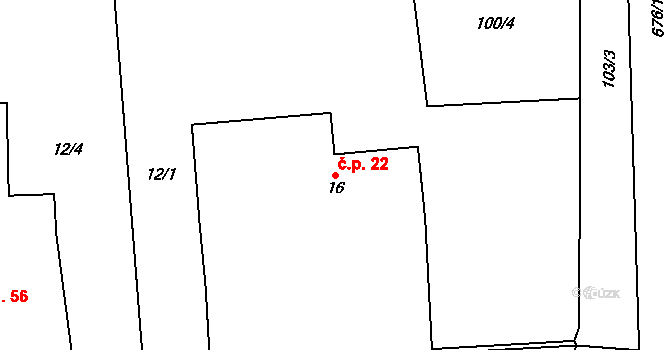 Rožnov 22 na parcele st. 16 v KÚ Rožnov, Katastrální mapa