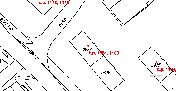 Bílé Předměstí 1180,1181, Pardubice na parcele st. 3976 v KÚ Pardubice, Katastrální mapa