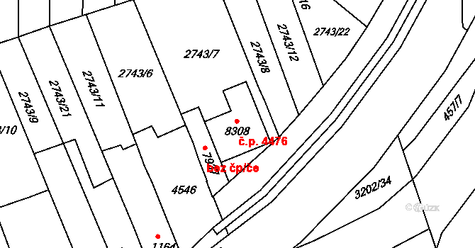 Kroměříž 4476 na parcele st. 8308 v KÚ Kroměříž, Katastrální mapa
