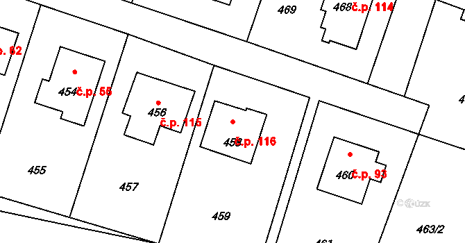 Bludovice 116, Nový Jičín na parcele st. 458 v KÚ Bludovice u Nového Jičína, Katastrální mapa