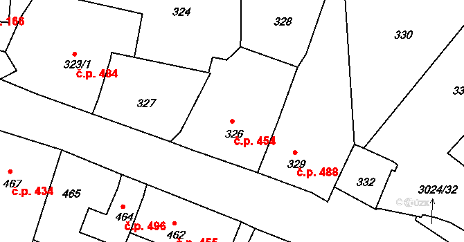 Štramberk 454 na parcele st. 326 v KÚ Štramberk, Katastrální mapa
