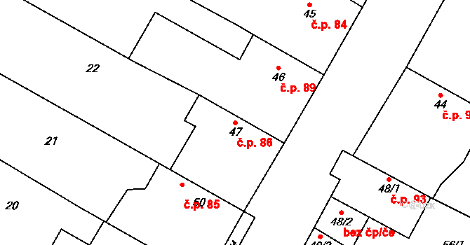 Řevničov 86 na parcele st. 47 v KÚ Řevničov, Katastrální mapa