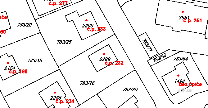 Nádražní Předměstí 232, Český Krumlov na parcele st. 2289 v KÚ Český Krumlov, Katastrální mapa