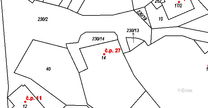 Dobkov 27, Chotěboř na parcele st. 14 v KÚ Dobkov, Katastrální mapa