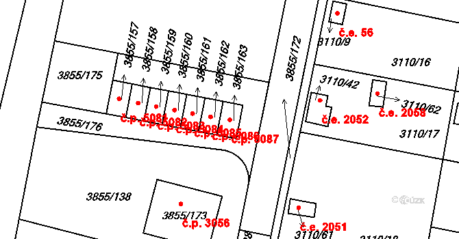 Louny 5087 na parcele st. 3855/163 v KÚ Louny, Katastrální mapa