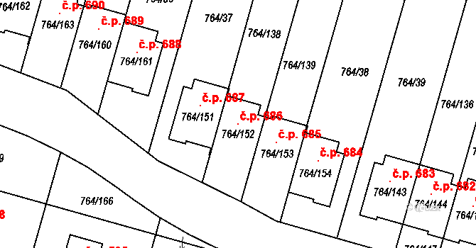 Štěnovice 686 na parcele st. 764/152 v KÚ Štěnovice, Katastrální mapa