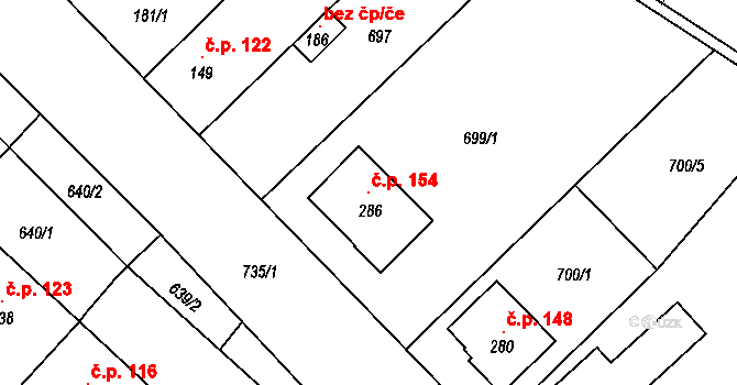 Hluchov 154 na parcele st. 286 v KÚ Hluchov, Katastrální mapa