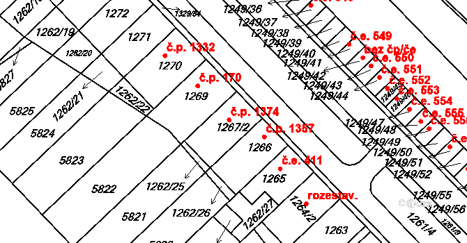 Hustopeče 1374 na parcele st. 1267/2 v KÚ Hustopeče u Brna, Katastrální mapa