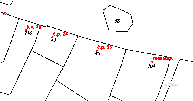 Bílavsko 25, Bystřice pod Hostýnem na parcele st. 43 v KÚ Bílavsko, Katastrální mapa