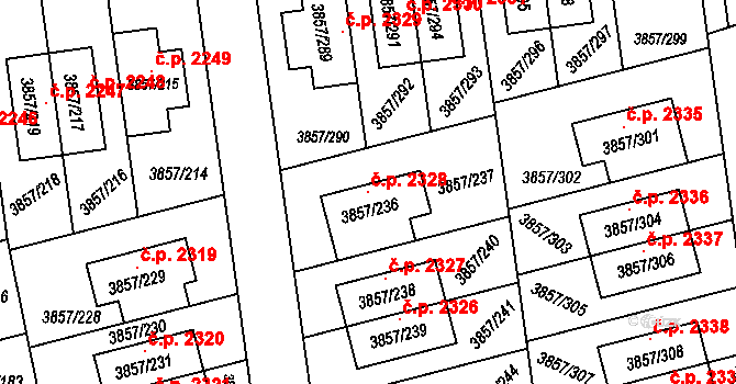 Modřany 2328, Praha na parcele st. 3857/236 v KÚ Modřany, Katastrální mapa