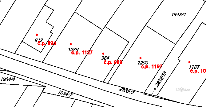 Bystřice pod Hostýnem 909 na parcele st. 964 v KÚ Bystřice pod Hostýnem, Katastrální mapa